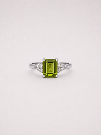Emerald Cut Natural Peridot S925 Sterling Silver Ring