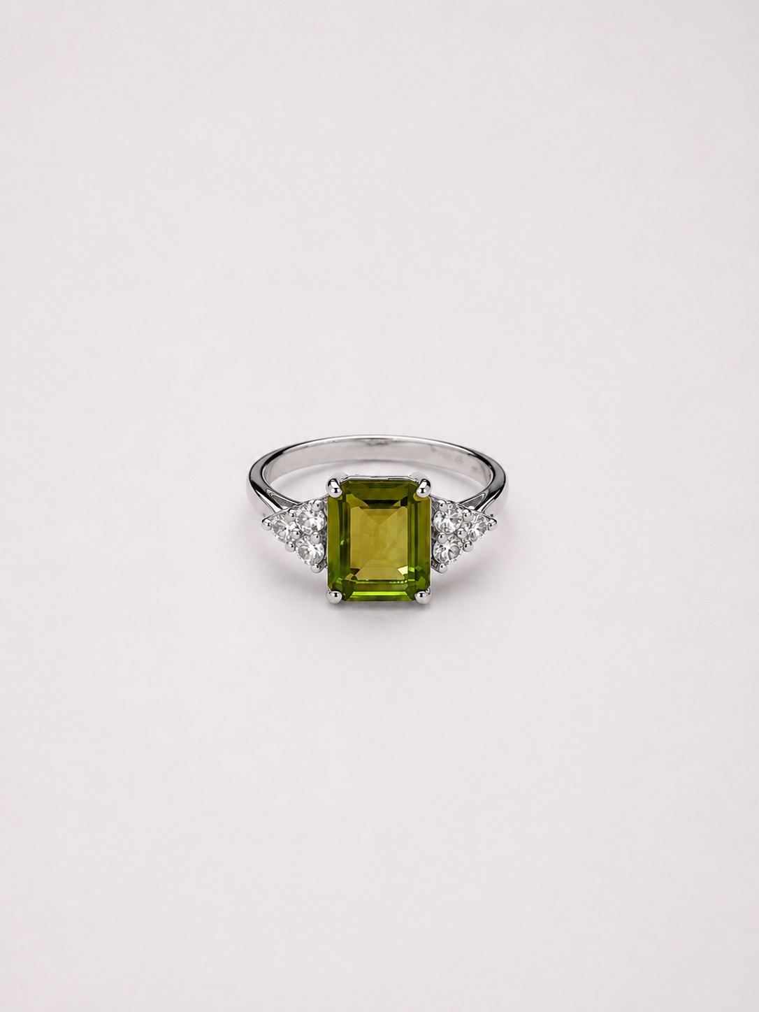 Emerald Cut Natural Peridot S925 Sterling Silver Ring