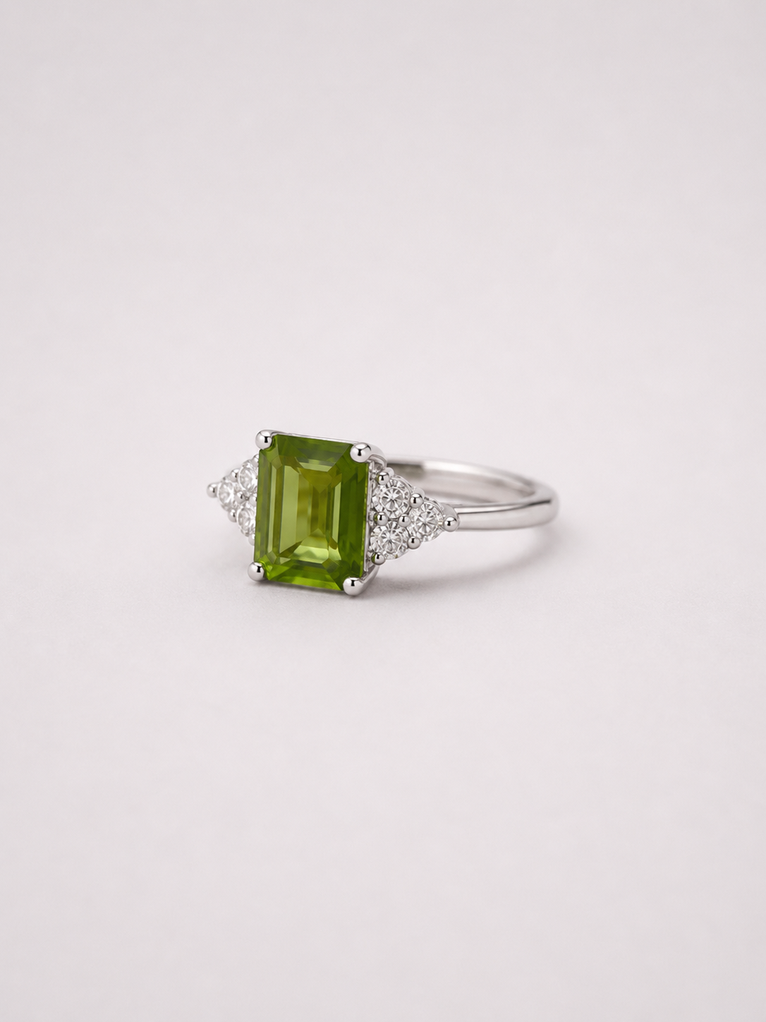 Emerald Cut Natural Peridot S925 Sterling Silver Ring
