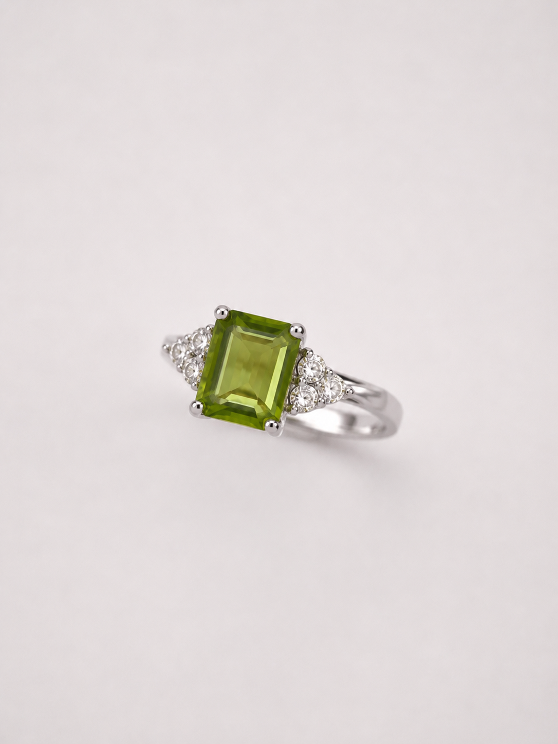 Emerald Cut Natural Peridot S925 Sterling Silver Ring