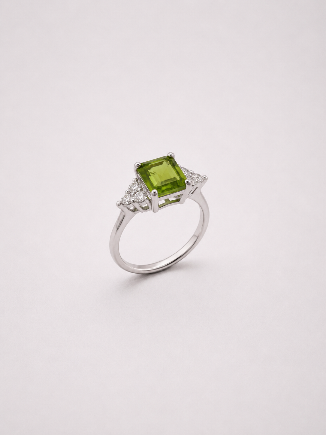 Emerald Cut Natural Peridot S925 Sterling Silver Ring