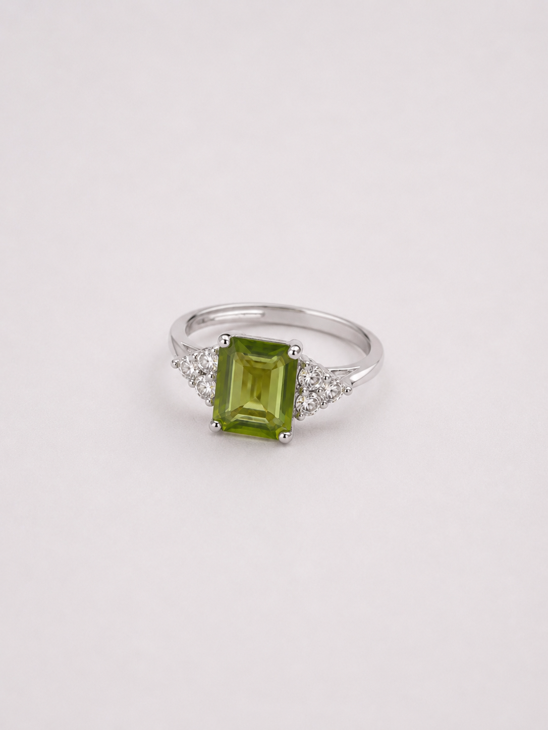 Emerald Cut Natural Peridot S925 Sterling Silver Ring