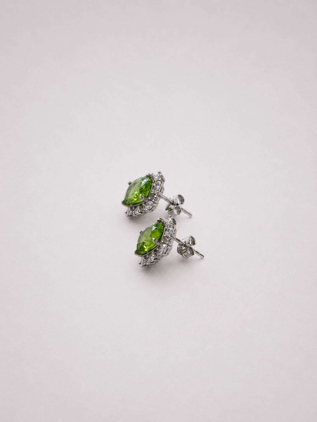 Oval Natural Peridot Halo S925 Sterling Silver Stud Earrings