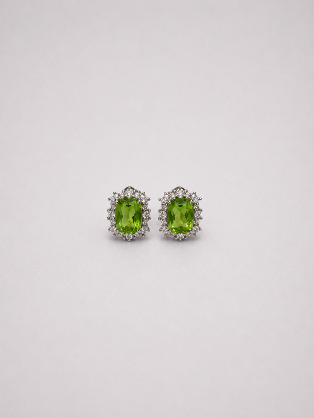 Oval Natural Peridot Halo S925 Sterling Silver Stud Earrings
