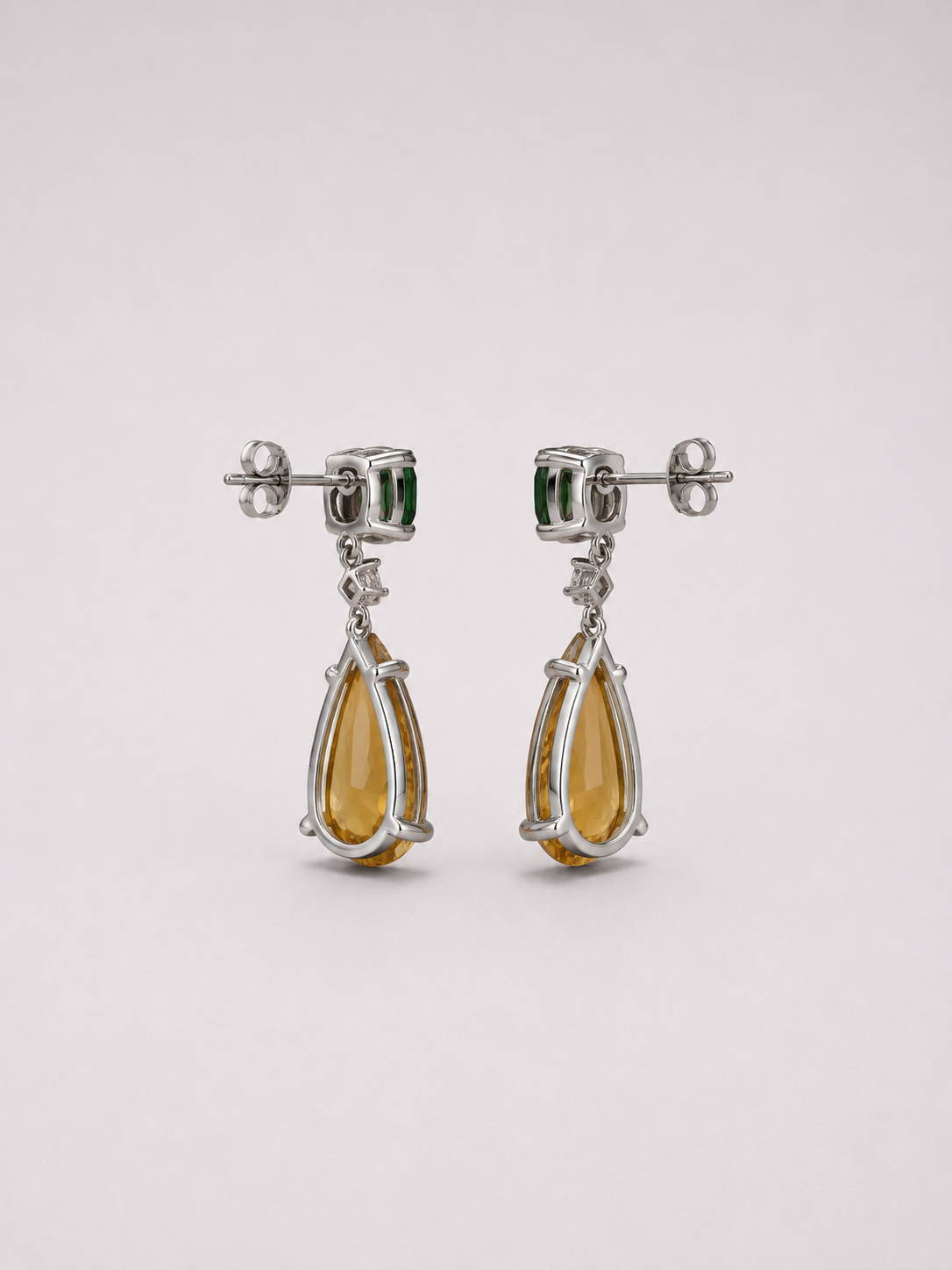 Pear Shape Citrine & Emerald S925 Sterling Silver Drop Earrings