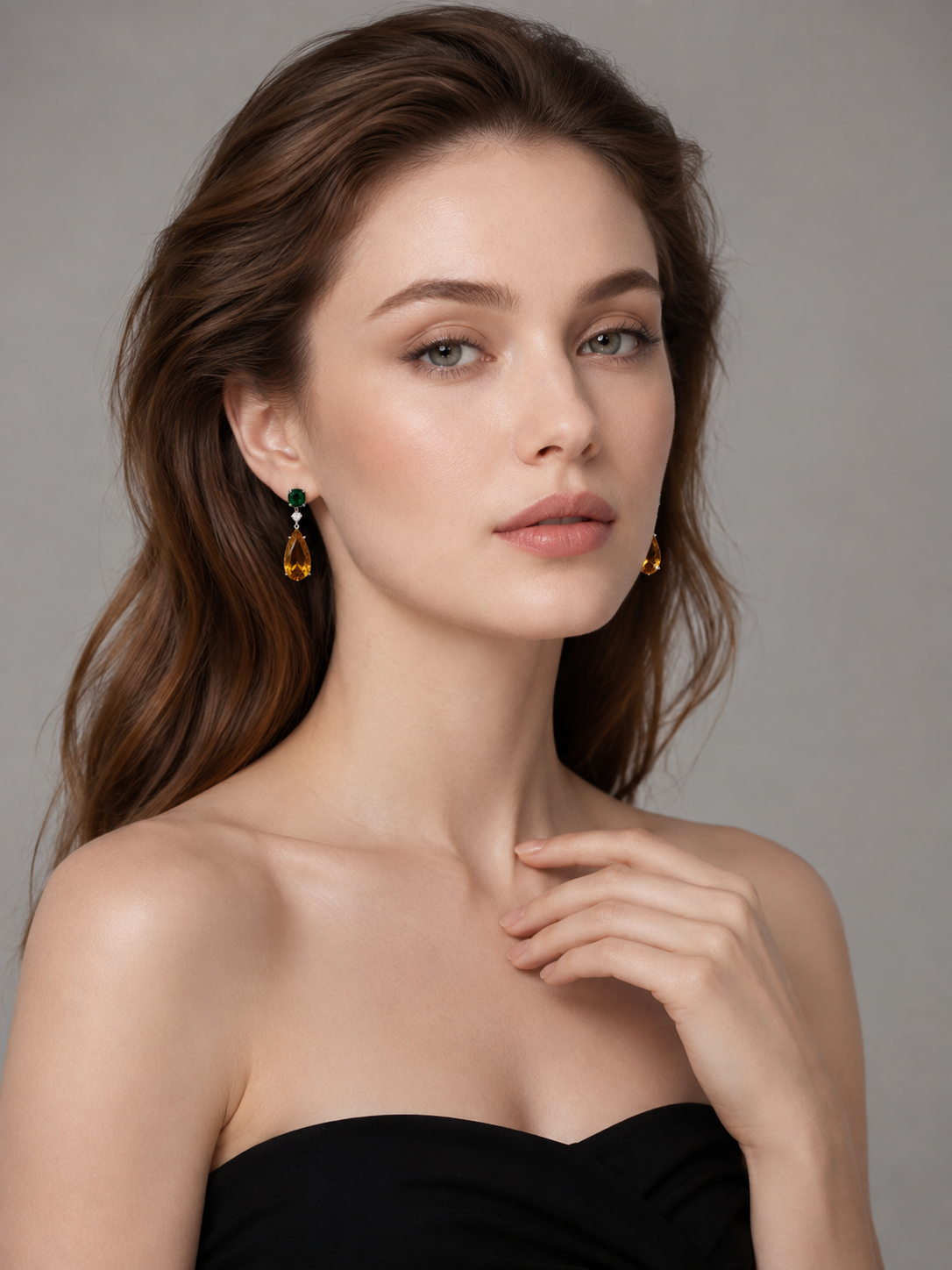Pear Shape Citrine & Emerald S925 Sterling Silver Drop Earrings