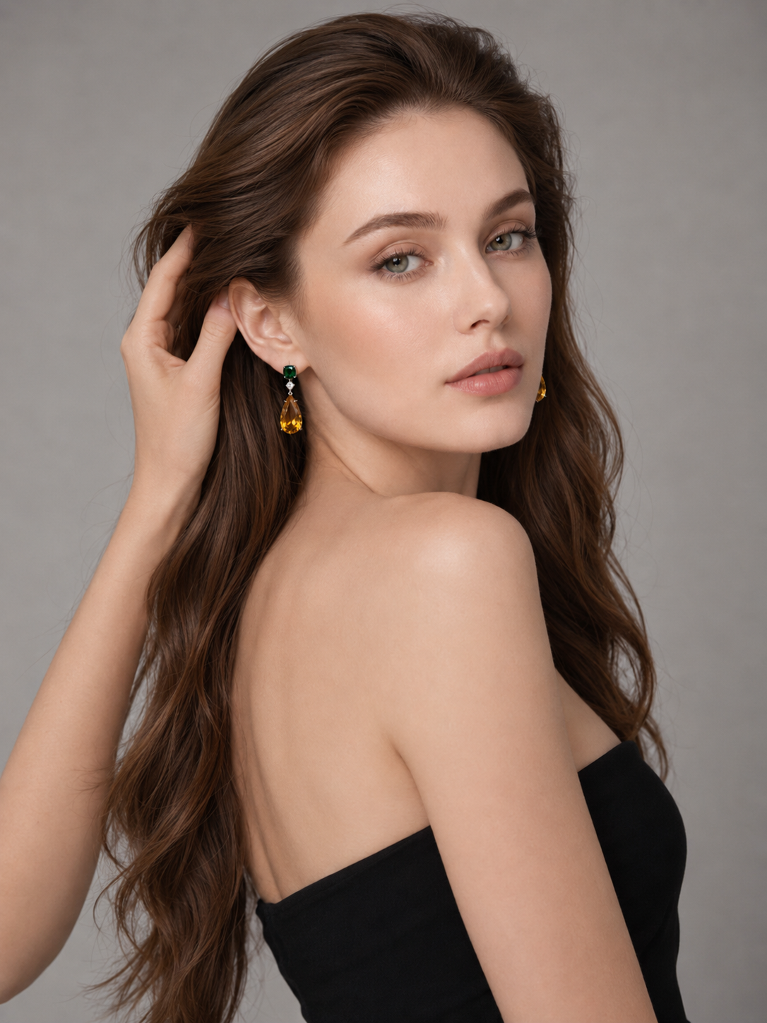 Pear Shape Citrine & Emerald S925 Sterling Silver Drop Earrings