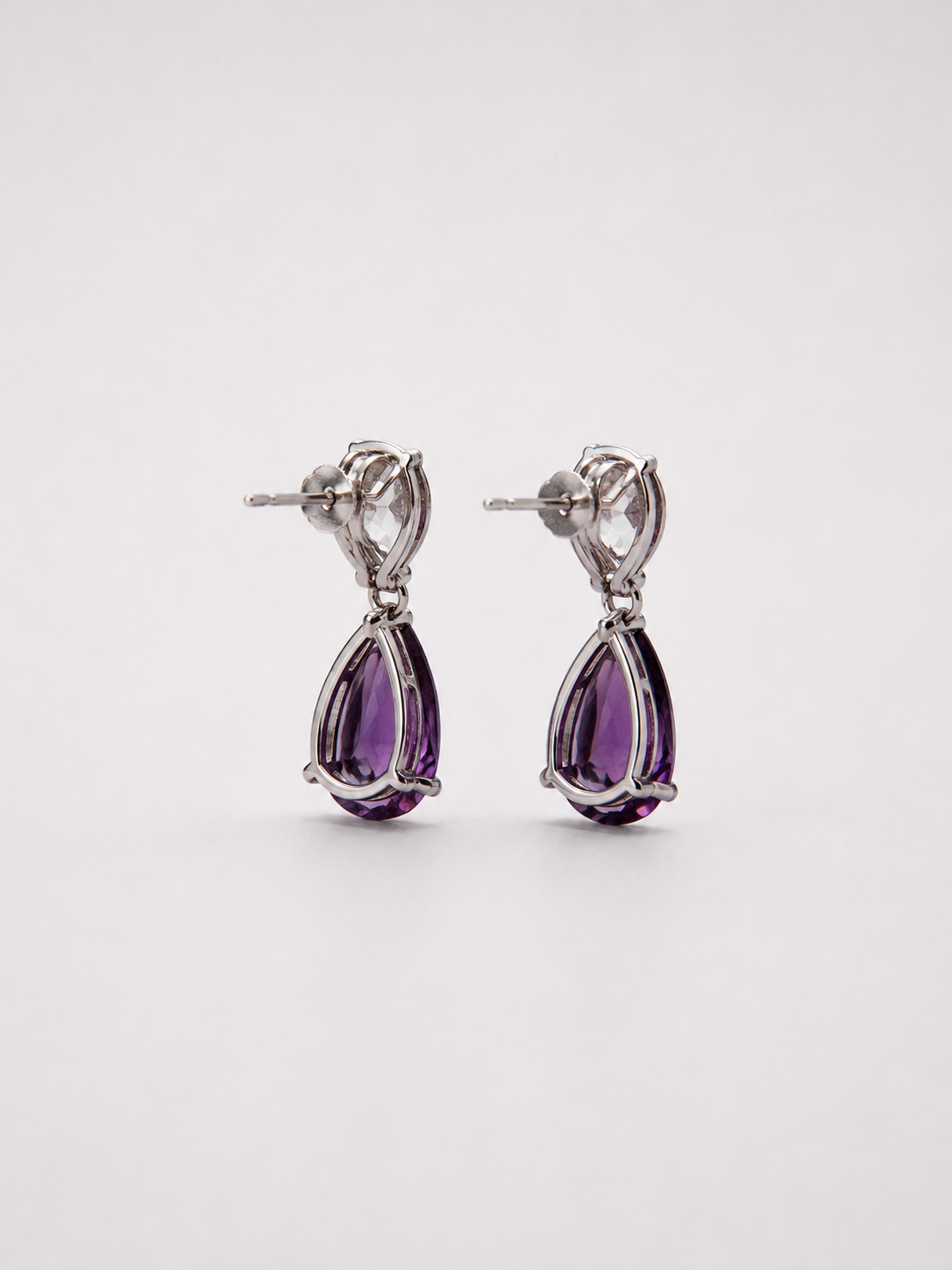 Double Pear Amethyst S925 Sterling Silver Drop Earrings