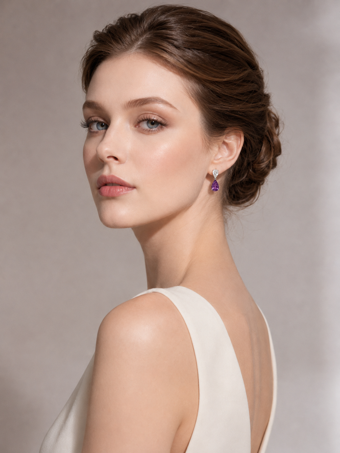Double Pear Amethyst S925 Sterling Silver Drop Earrings
