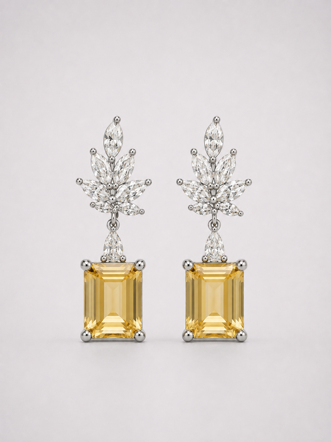 S925 Sterling Silver Citrine Wheat‑Sheaf Drop Earrings