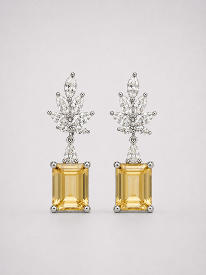 S925 Sterling Silver Citrine Wheat‑Sheaf Drop Earrings