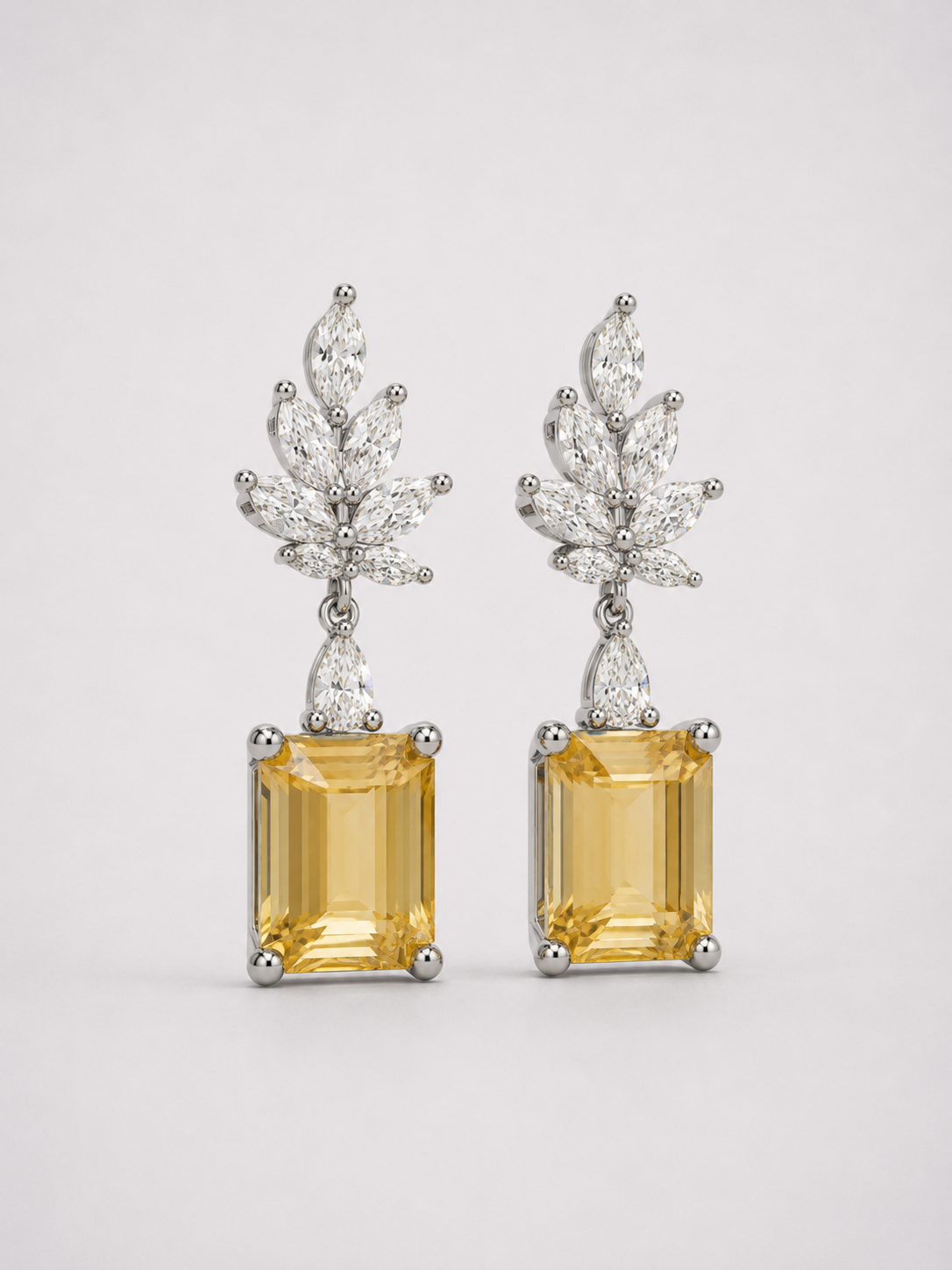 S925 Sterling Silver Citrine Wheat‑Sheaf Drop Earrings