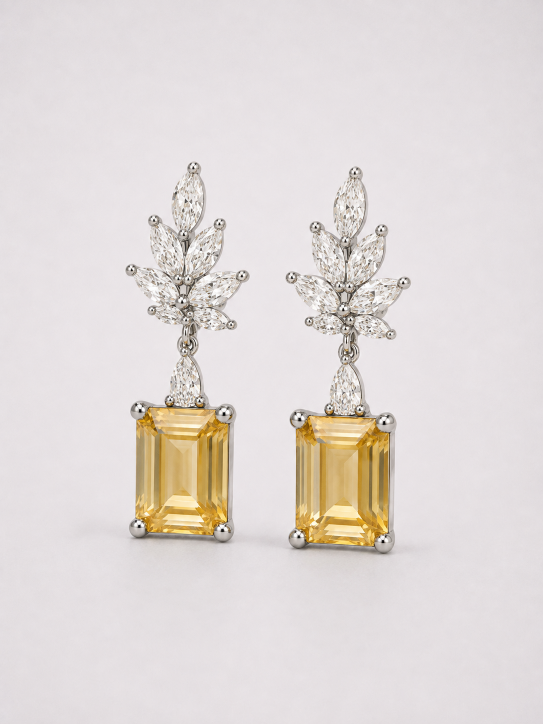 S925 Sterling Silver Citrine Wheat‑Sheaf Drop Earrings