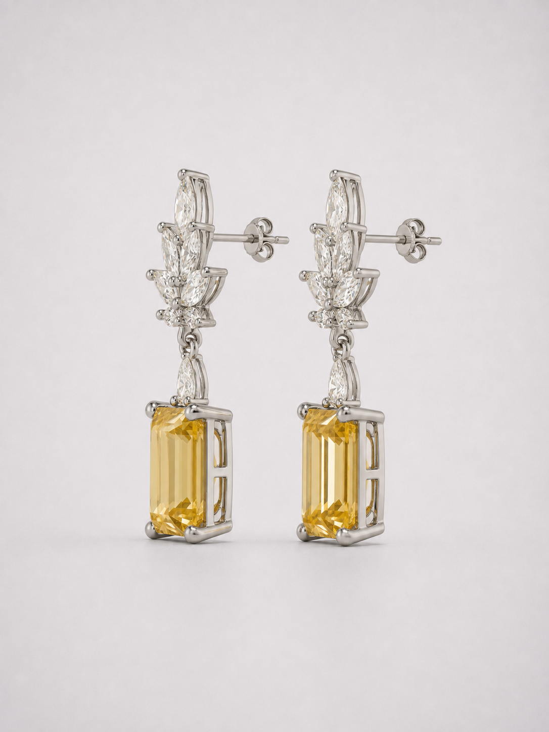 S925 Sterling Silver Citrine Wheat‑Sheaf Drop Earrings