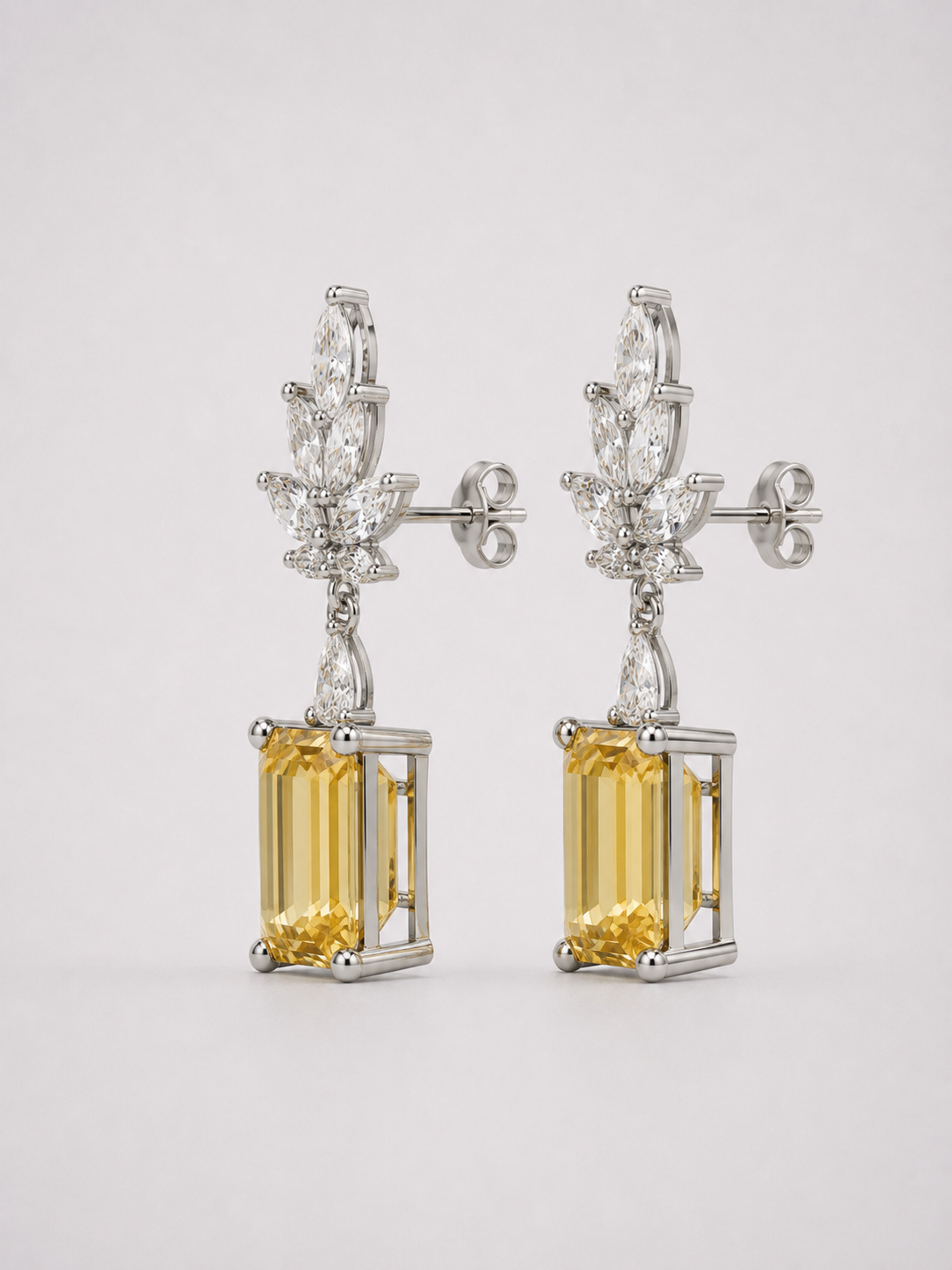 S925 Sterling Silver Citrine Wheat‑Sheaf Drop Earrings