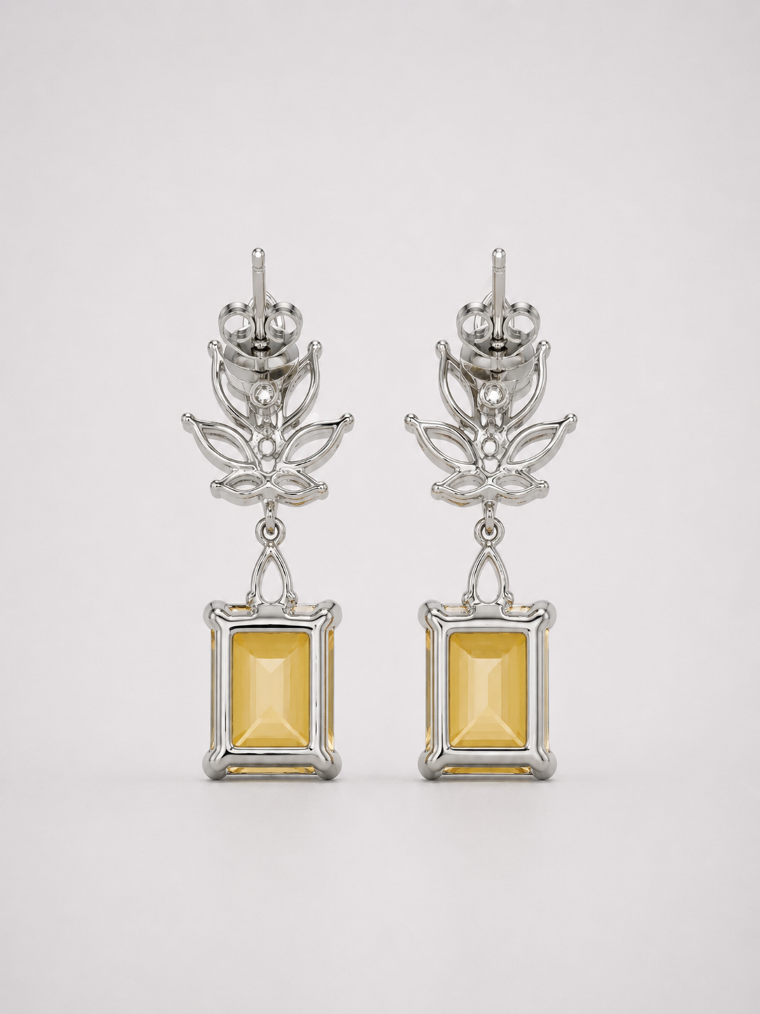 S925 Sterling Silver Citrine Wheat‑Sheaf Drop Earrings