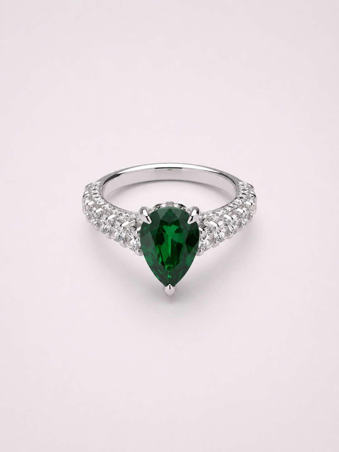 Pear‑Shape Diopside S925 Sterling Silver Pave Halo Ring