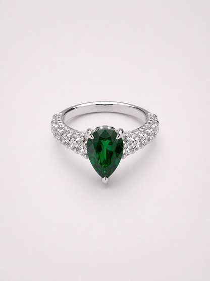 Pear‑Shape Diopside S925 Sterling Silver Pave Halo Ring