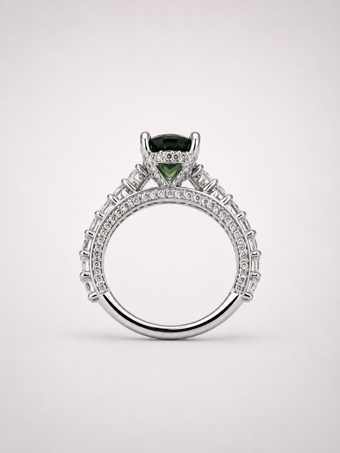 Pear‑Shape Diopside S925 Sterling Silver Pave Halo Ring