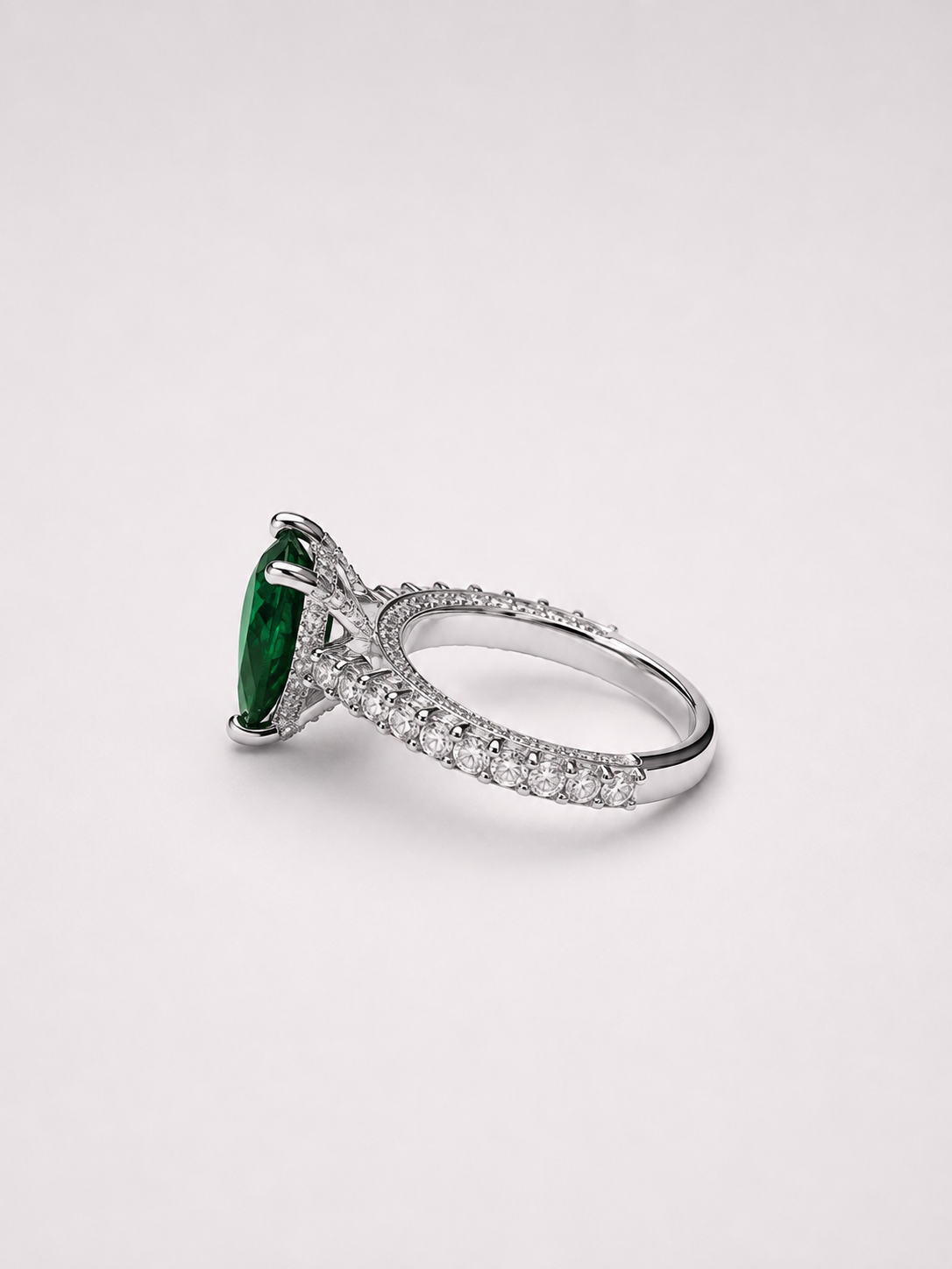 Pear‑Shape Diopside S925 Sterling Silver Pave Halo Ring