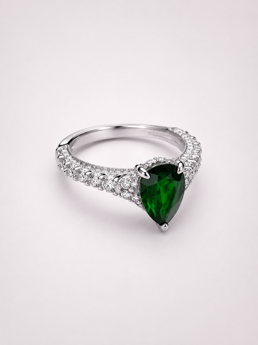 Pear‑Shape Diopside S925 Sterling Silver Pave Halo Ring