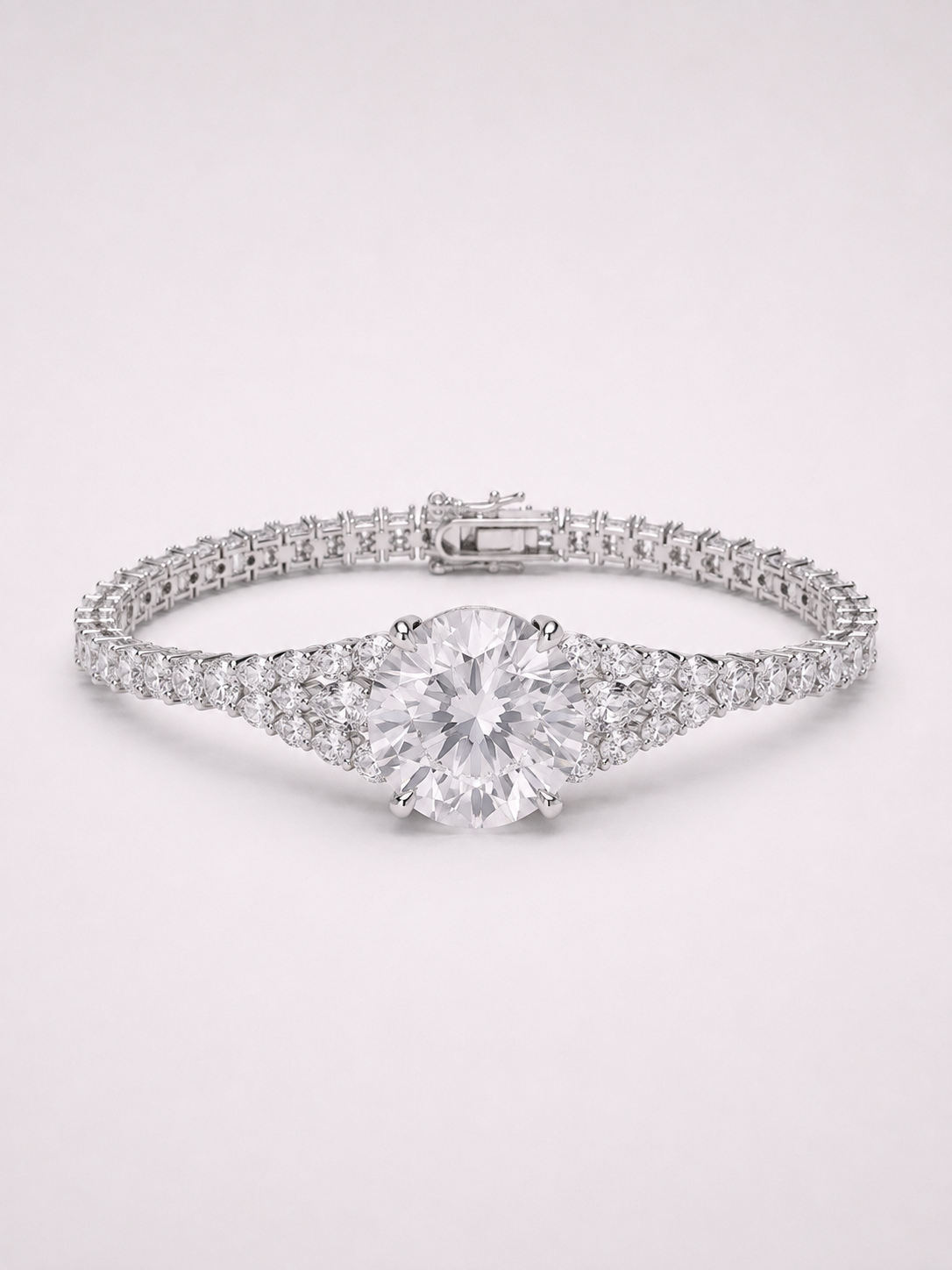 Round Millennium‑Cut White Crystal S925 Sterling Silver Pave Bracelet