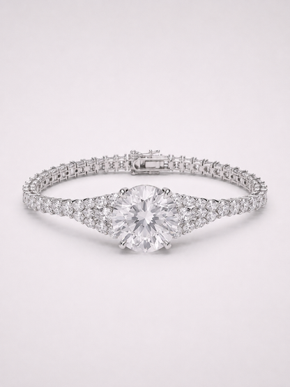Round Millennium‑Cut White Crystal S925 Sterling Silver Pave Bracelet