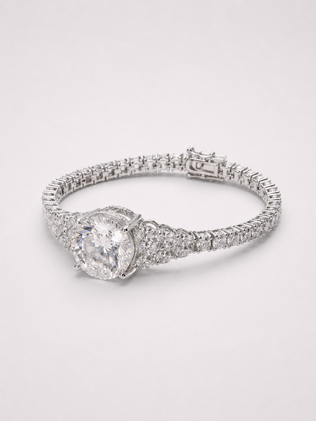 Round Millennium‑Cut White Crystal S925 Sterling Silver Pave Bracelet