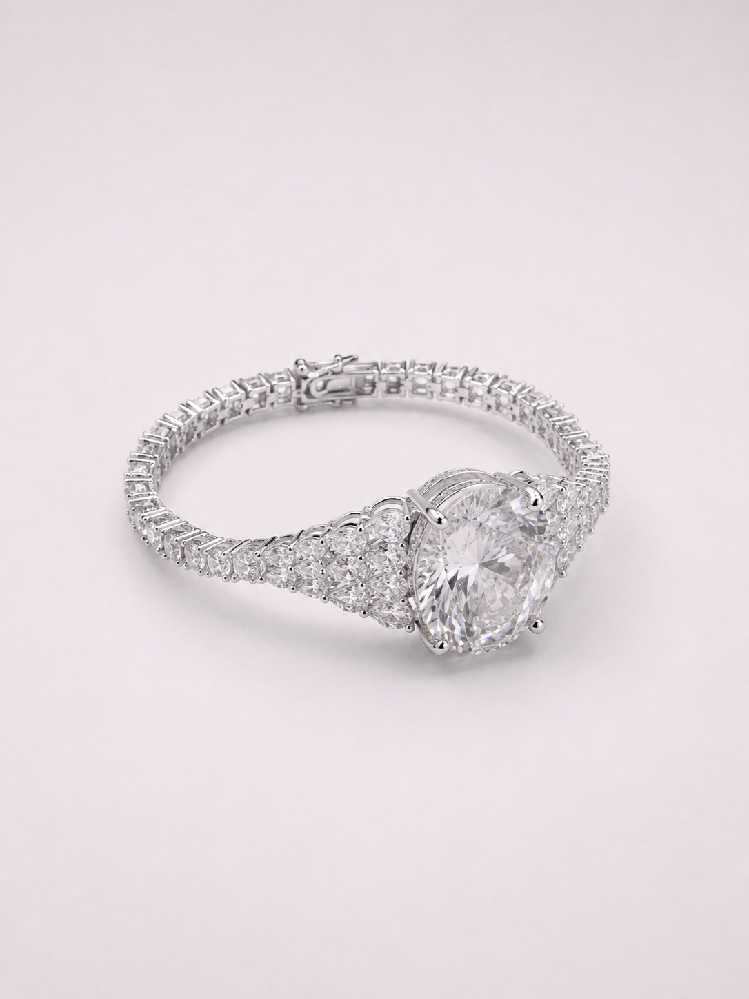Round Millennium‑Cut White Crystal S925 Sterling Silver Pave Bracelet