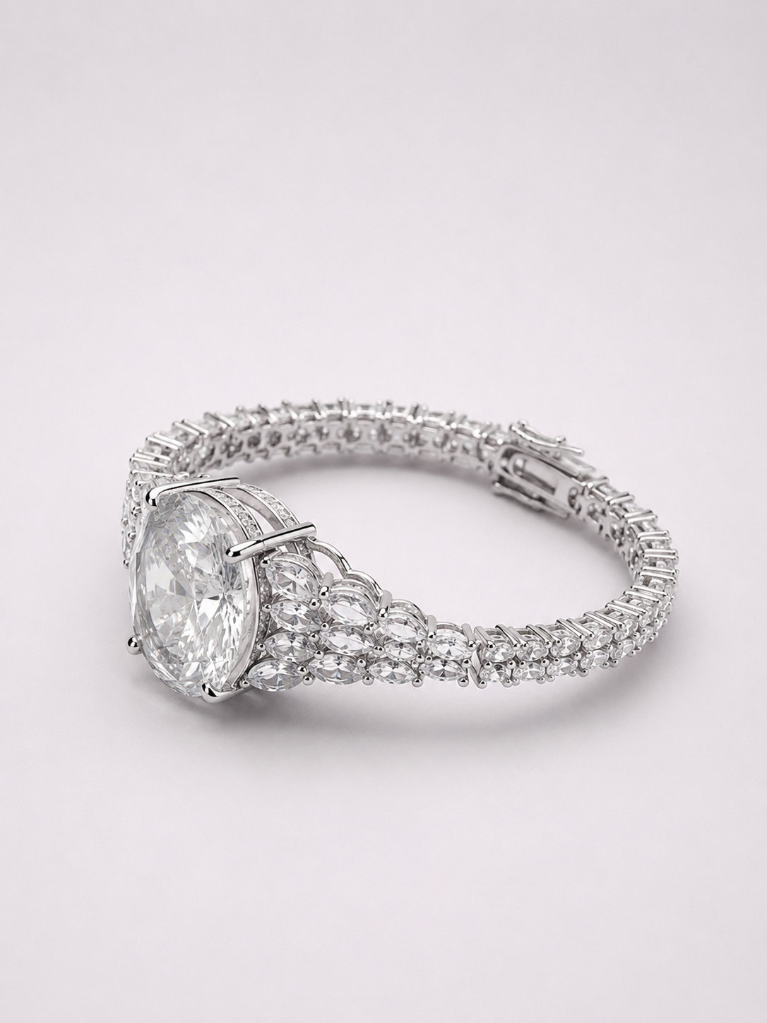 Round Millennium‑Cut White Crystal S925 Sterling Silver Pave Bracelet