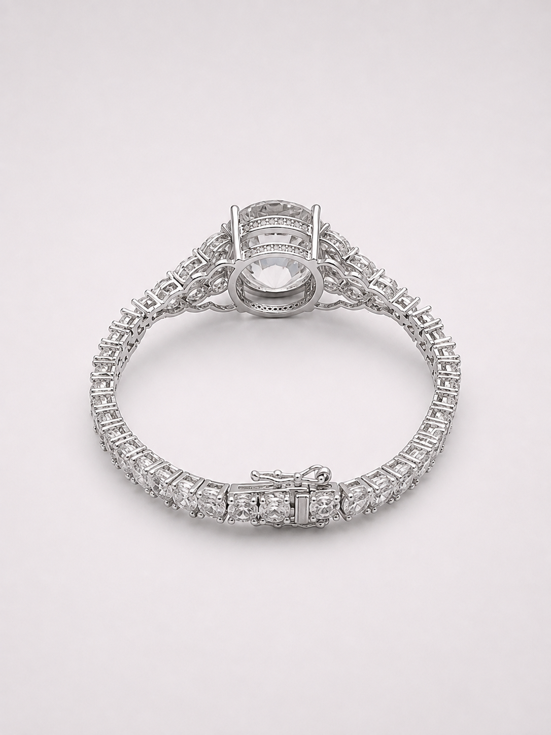 Round Millennium‑Cut White Crystal S925 Sterling Silver Pave Bracelet