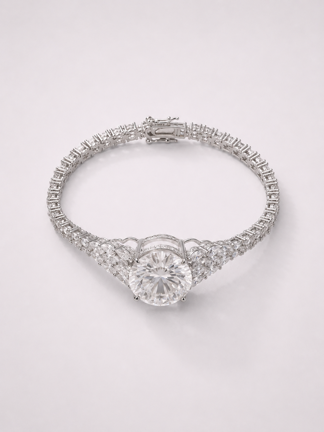 Round Millennium‑Cut White Crystal S925 Sterling Silver Pave Bracelet