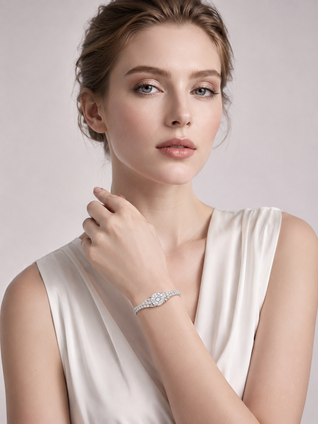 Round Millennium‑Cut White Crystal S925 Sterling Silver Pave Bracelet