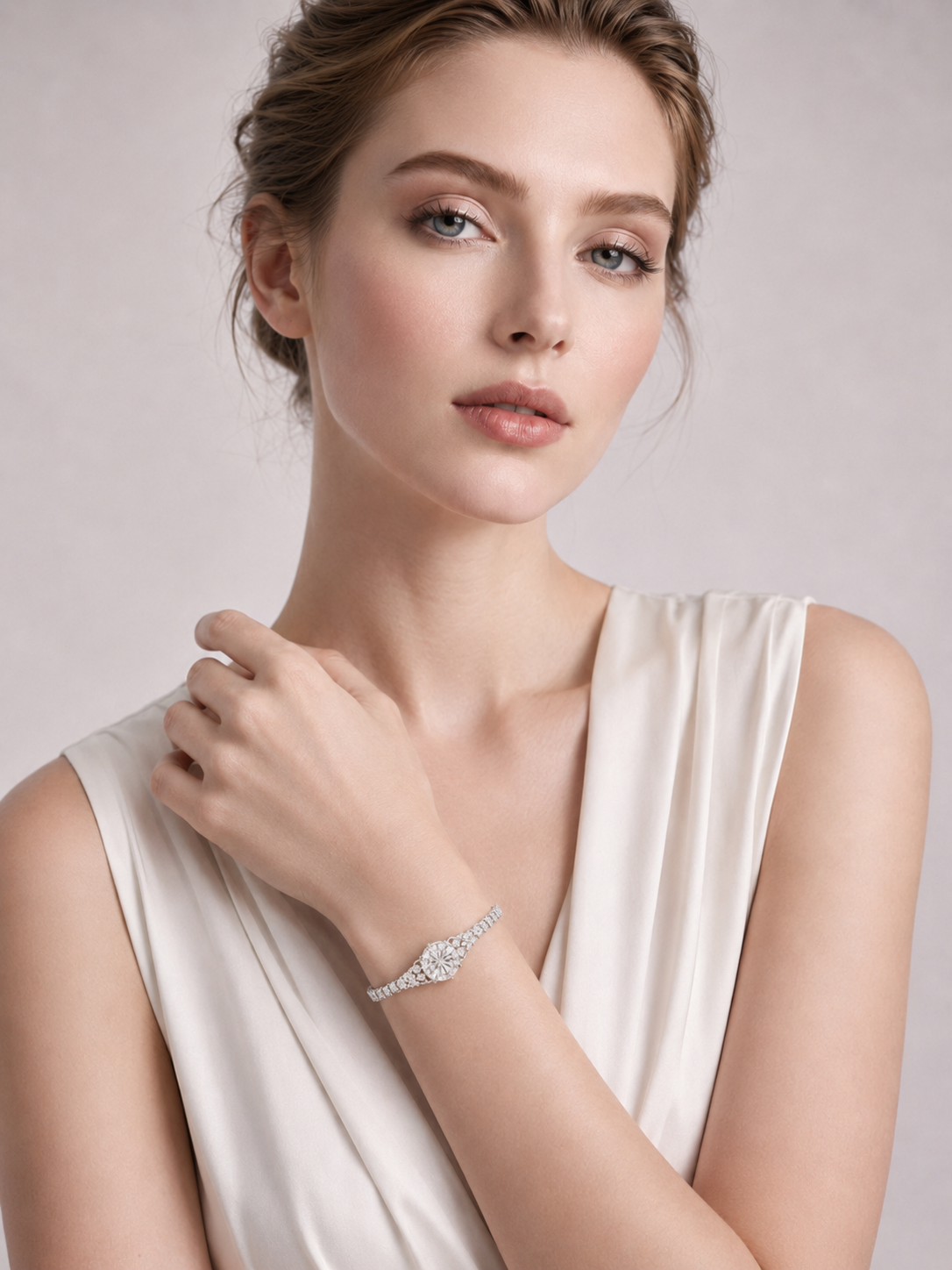 Round Millennium‑Cut White Crystal S925 Sterling Silver Pave Bracelet