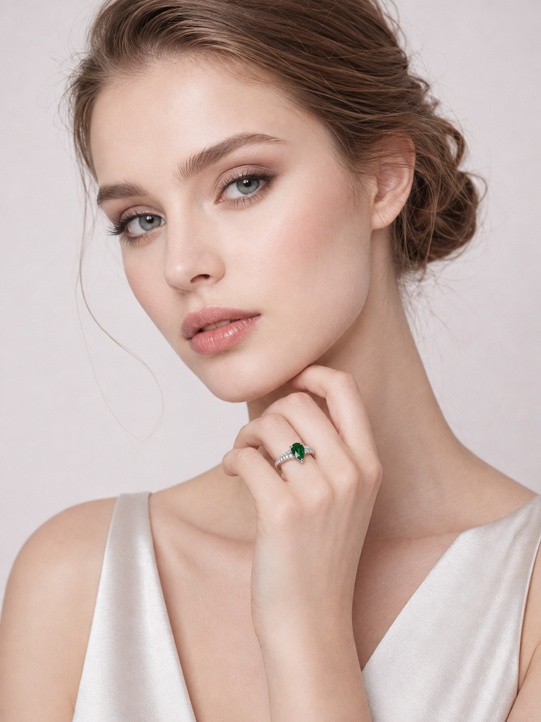 Pear‑Shape Diopside S925 Sterling Silver Pave Halo Ring