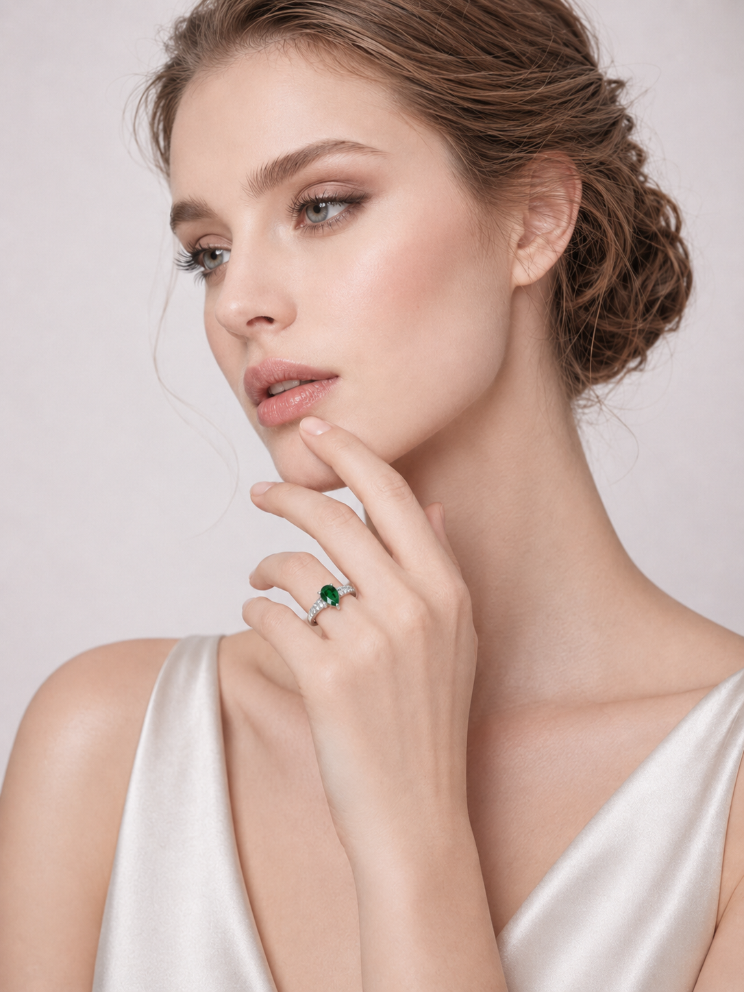 Pear‑Shape Diopside S925 Sterling Silver Pave Halo Ring