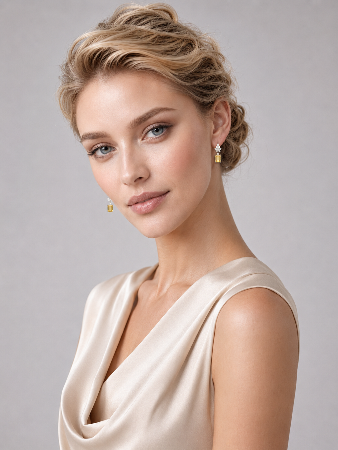 S925 Sterling Silver Citrine Wheat‑Sheaf Drop Earrings