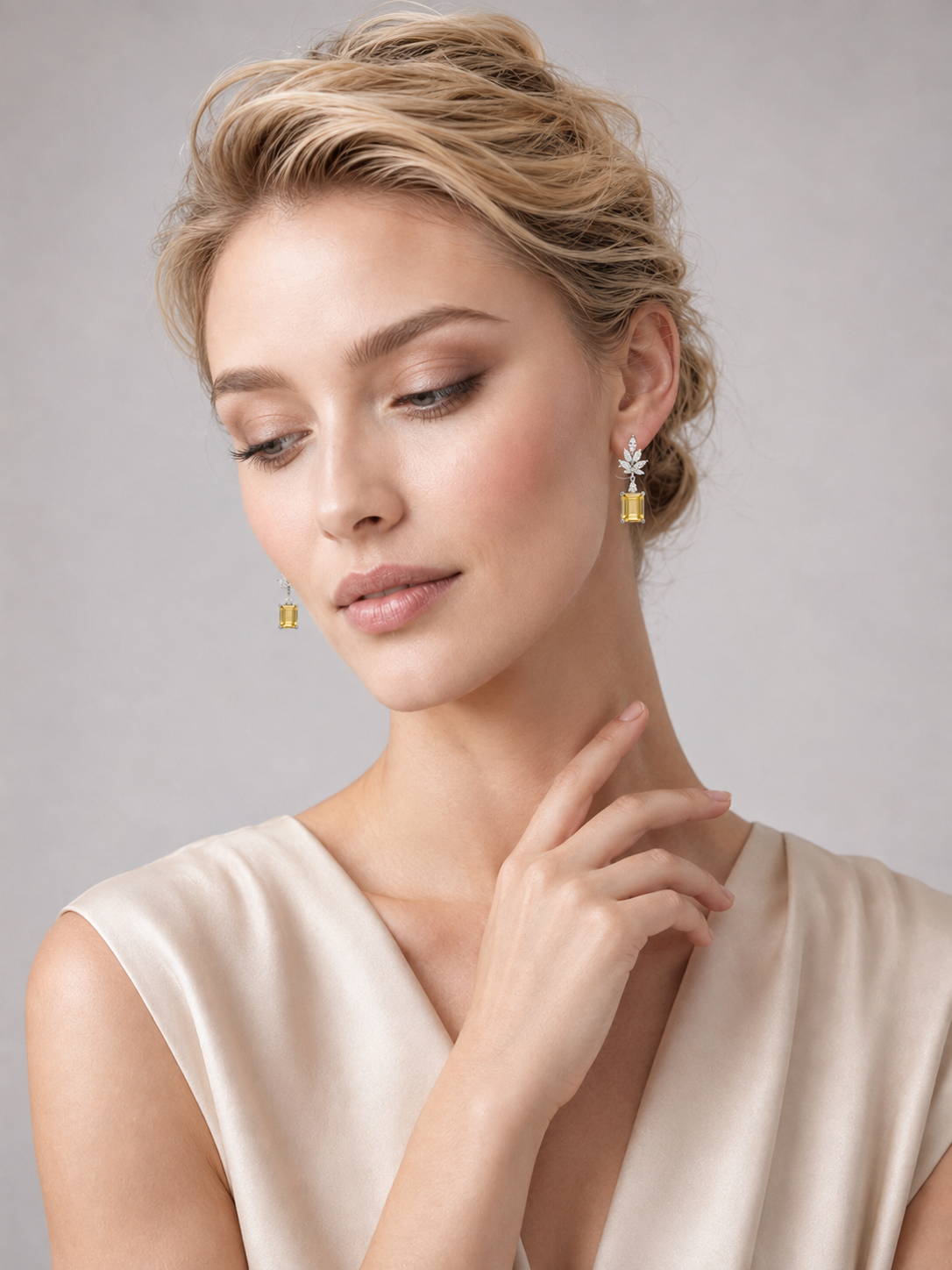 S925 Sterling Silver Citrine Wheat‑Sheaf Drop Earrings
