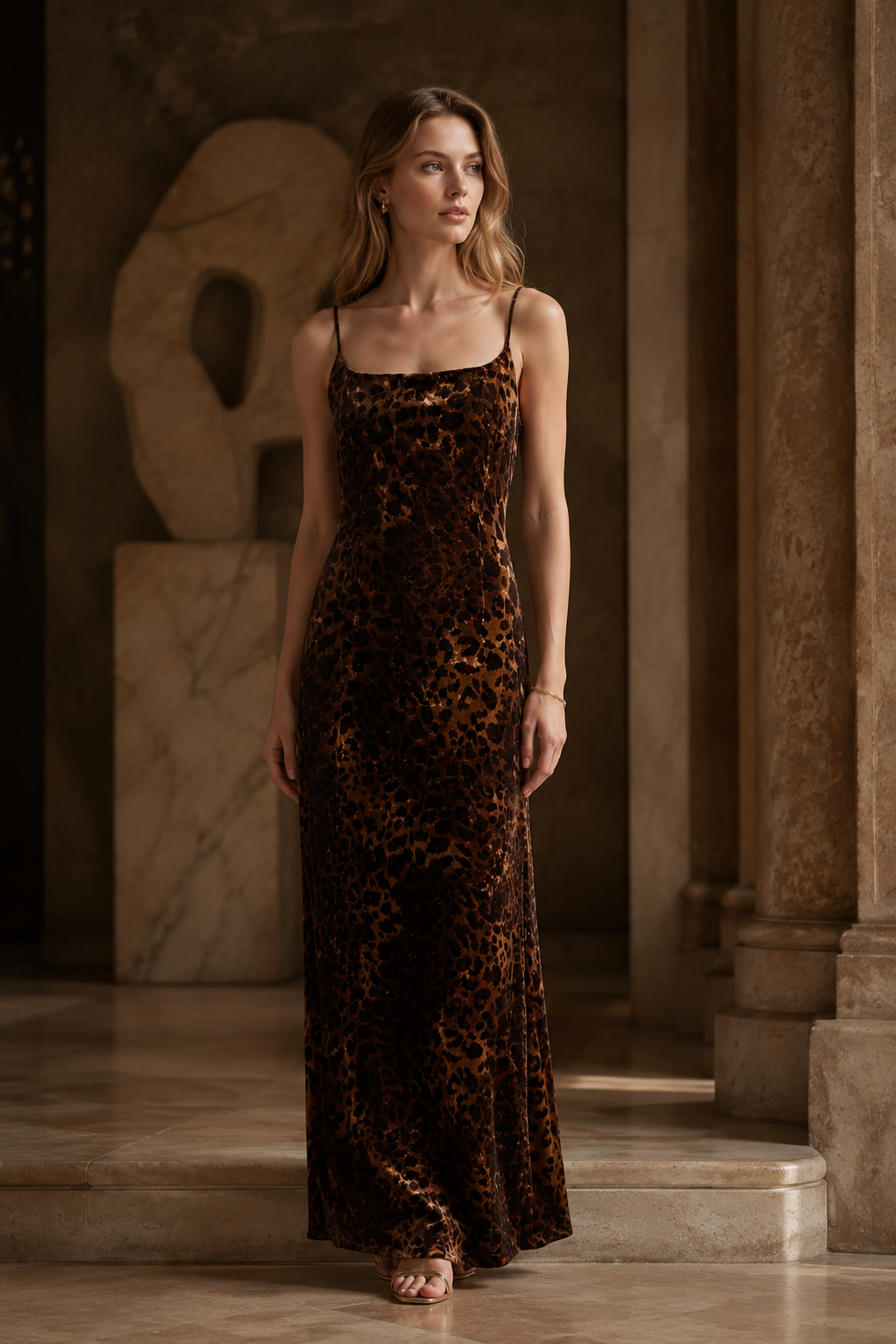 Leopard Print Velvet Slip Maxi Dress