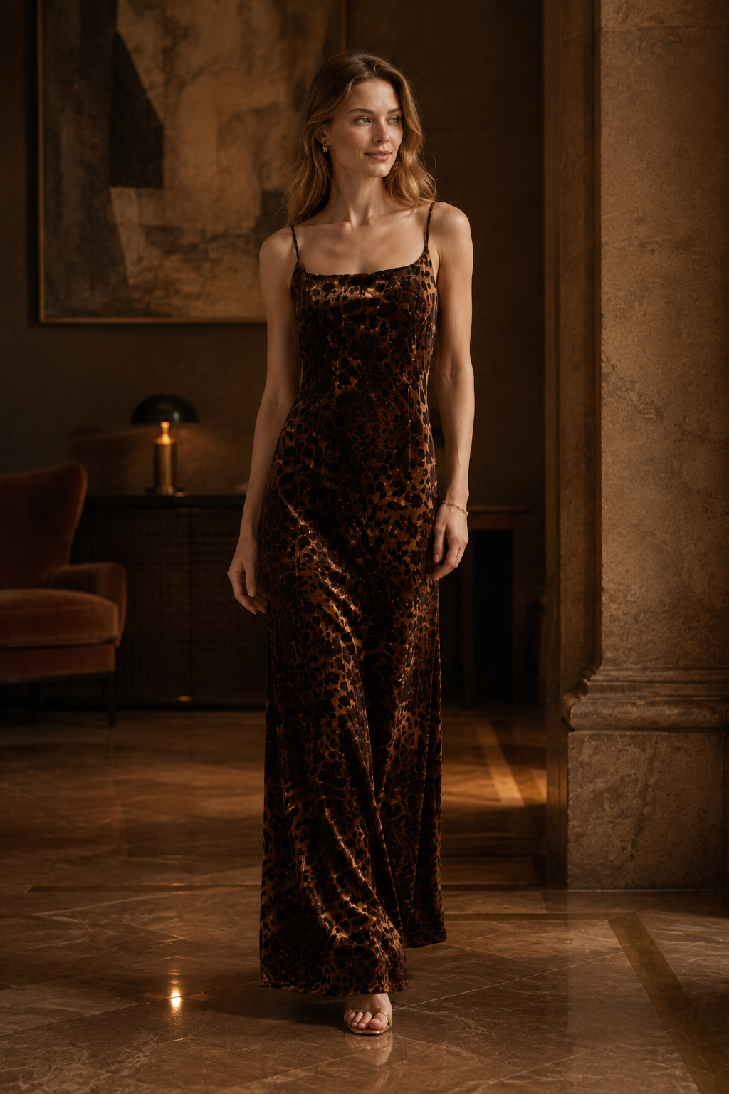 Leopard Print Velvet Slip Maxi Dress