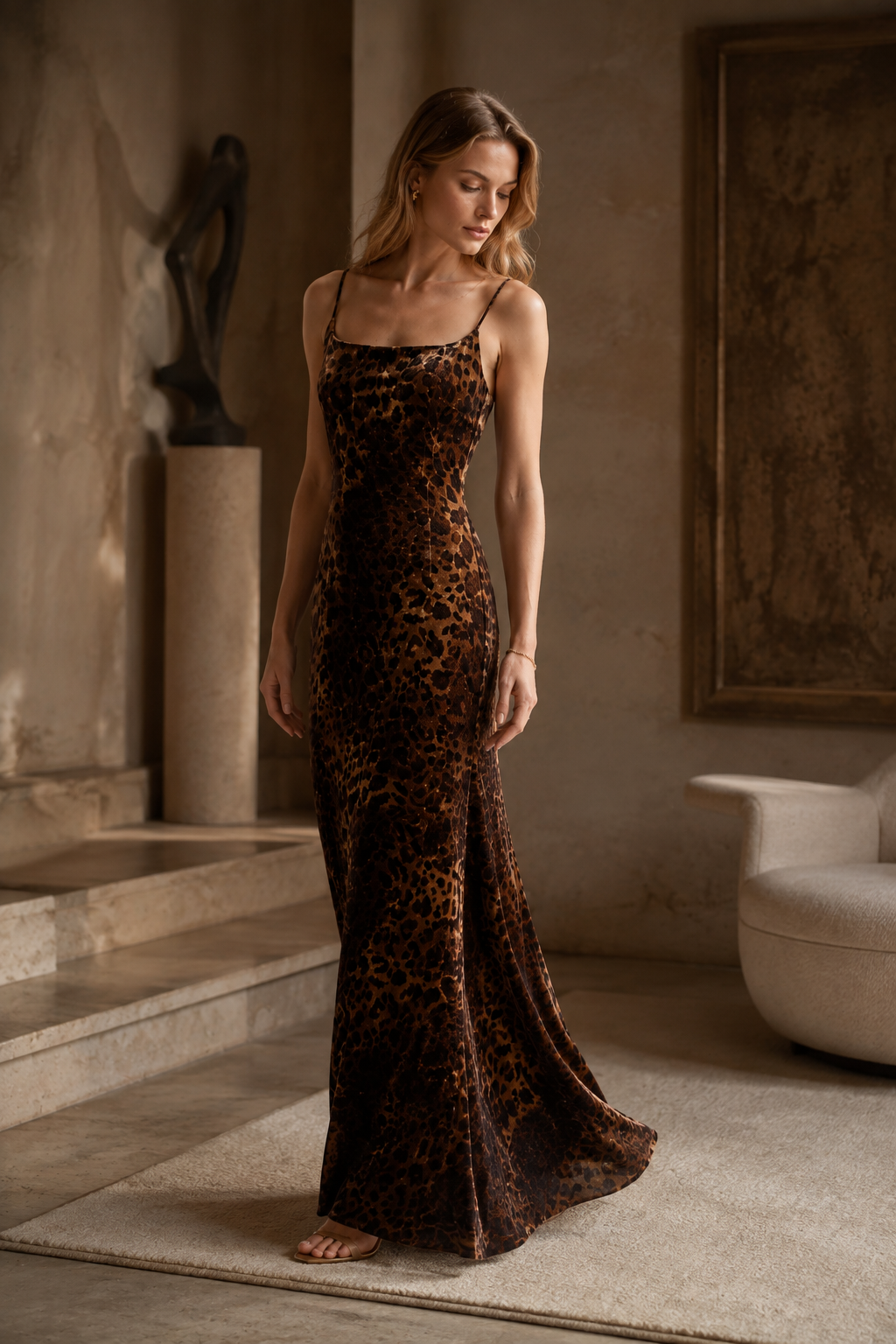 Leopard Print Velvet Slip Maxi Dress