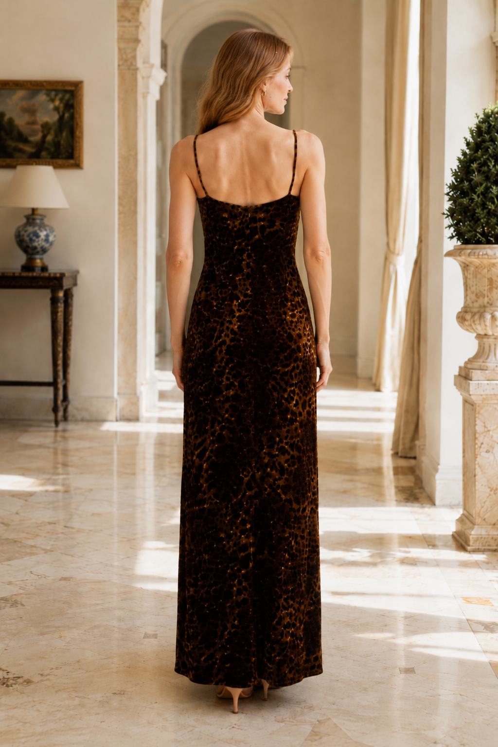 Leopard Print Velvet Slip Maxi Dress
